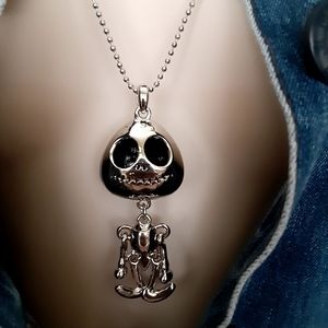 Unique Rare Skeleton Skull Pendant Long Necklace Silver Stainless